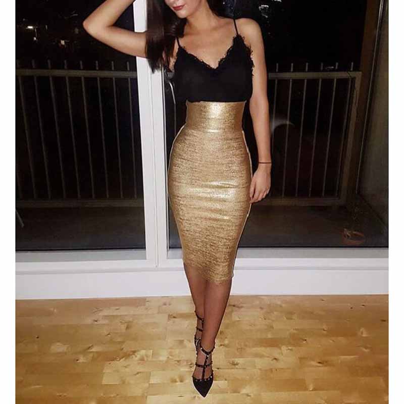 Women Gold Stamping Bandage Skirt Hip Wrap Party Skirt