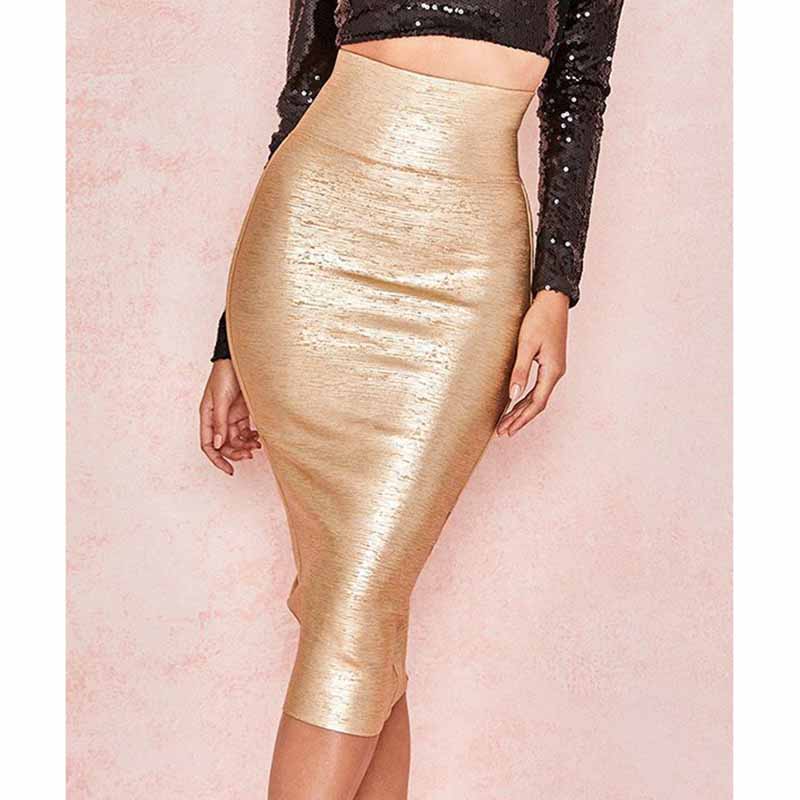 Women Gold Stamping Bandage Skirt Hip Wrap Party Skirt