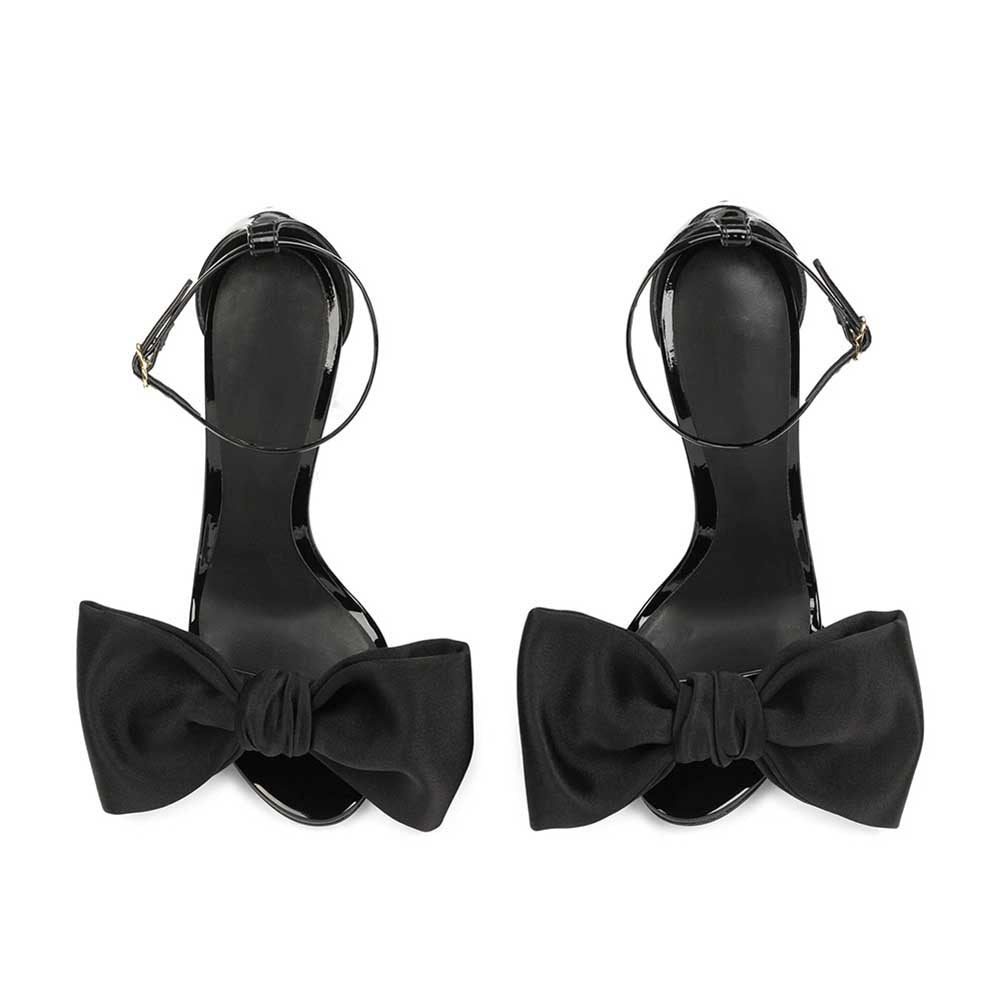 Black Ankle Strap Heels with Bow Prom Sandals