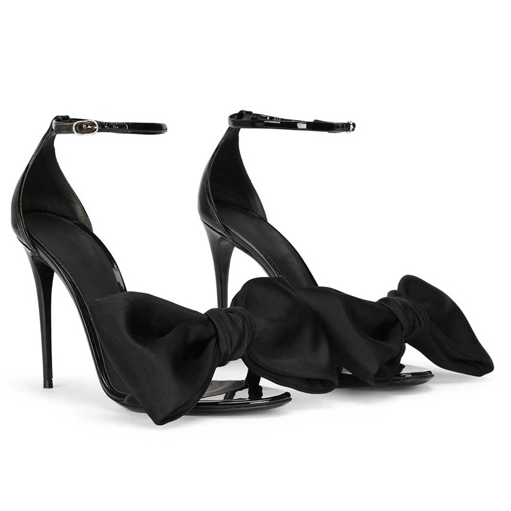 Black Ankle Strap Heels with Bow Prom Sandals