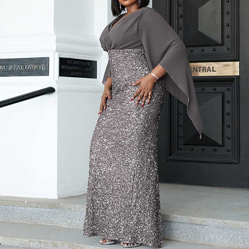 Plus Size Long Sleeves Sequined Prom Dress Long Evening Ball Gowns Party Dress