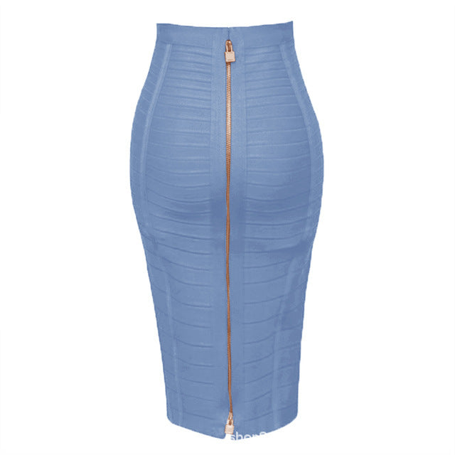 Women's High Waist Elastic Rayon Bandage Skirt Pencil Skirt Zipper Back