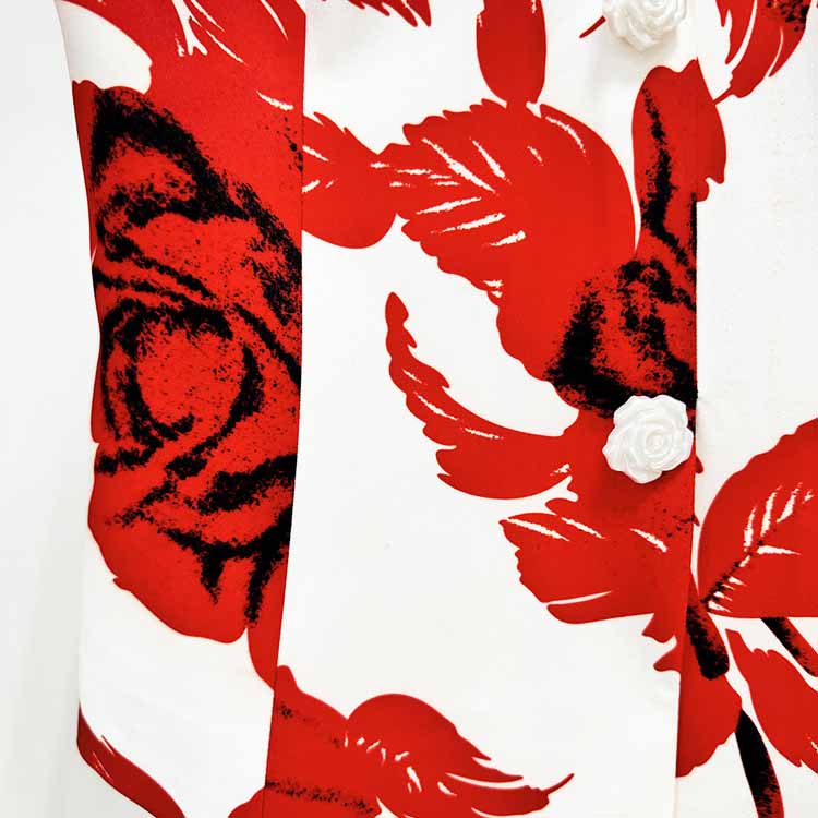 Women One Shoulder Cropped Printed Top and pants Set Red Printing Pantsuit