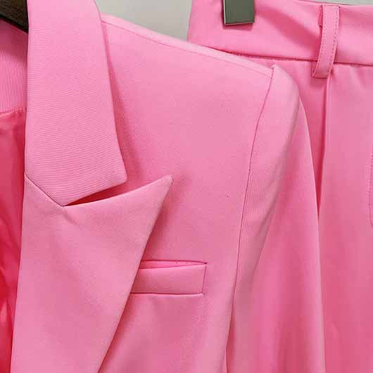 Pink Two Piece Pantsuit Single Button Business Set Formal Suit