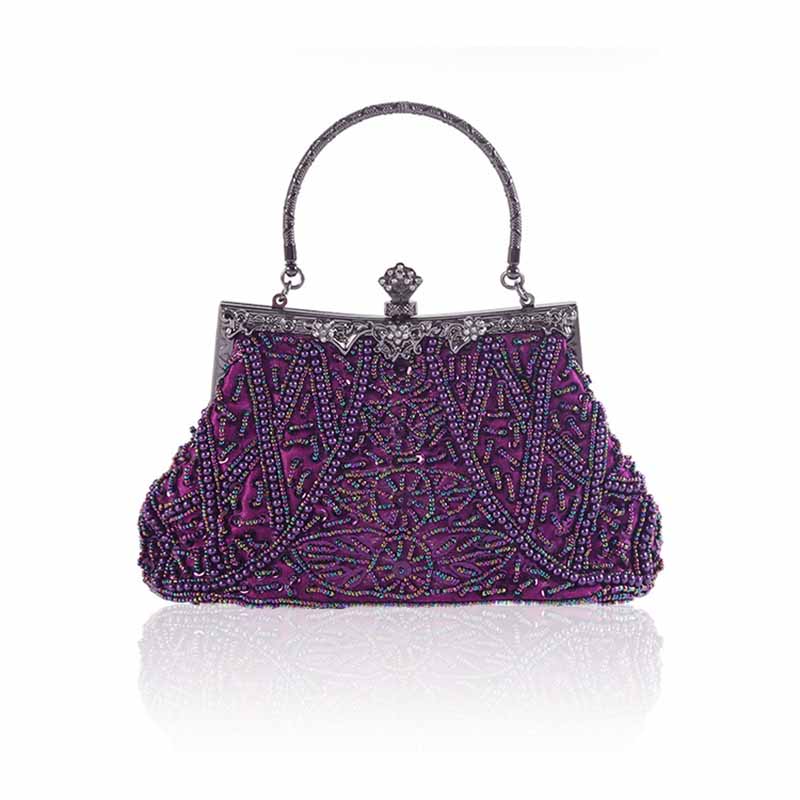 Vintage Beaded Evening Clutch Bag – Prom Event Handbag with Buckle Closure