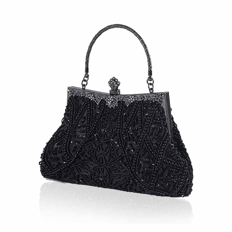 Vintage Beaded Evening Clutch Bag – Prom Event Handbag with Buckle Closure