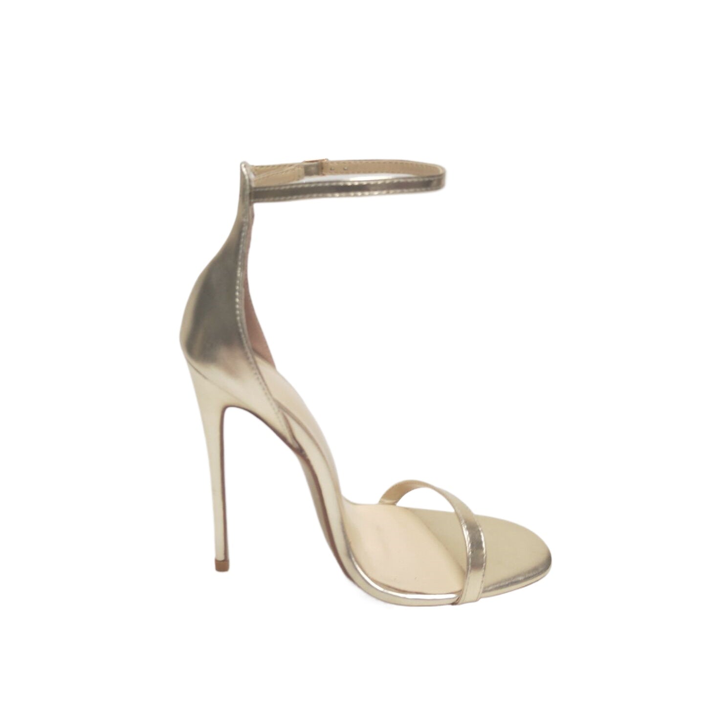 Women’s Gold & Black Stiletto Sandals – Peep-Toe Buckle Heels