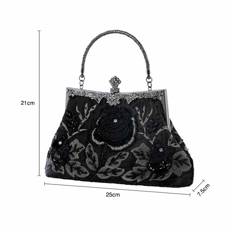 Vintage Beaded Evening Clutch Bag – Prom Party Handbag with Buckle Closure