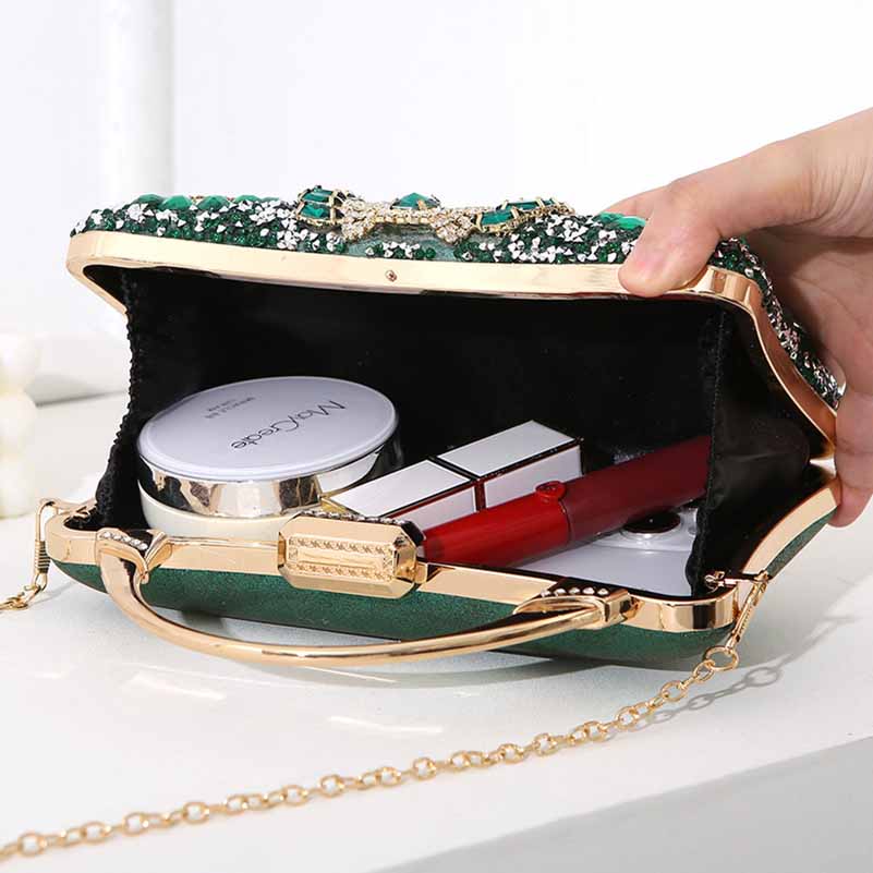 Crystal Beaded Evening Clutch Bag – Wedding Party Prom Ball Handbag with Buckle Closure