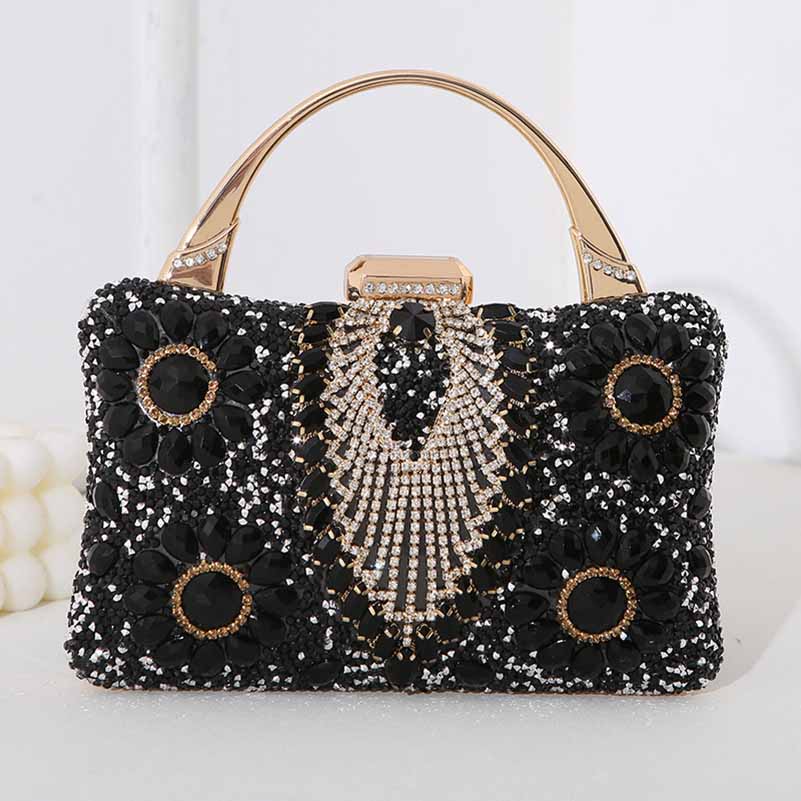 Crystal Beaded Evening Clutch Bag – Wedding Party Prom Ball Handbag with Buckle Closure