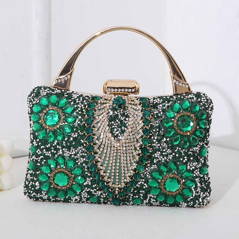 Crystal Beaded Evening Clutch Bag – Wedding Party Prom Ball Handbag with Buckle Closure