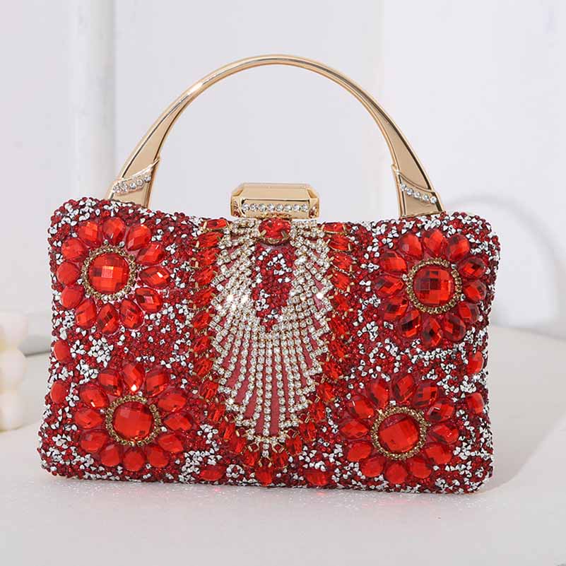 Crystal Beaded Evening Clutch Bag – Wedding Party Prom Ball Handbag with Buckle Closure