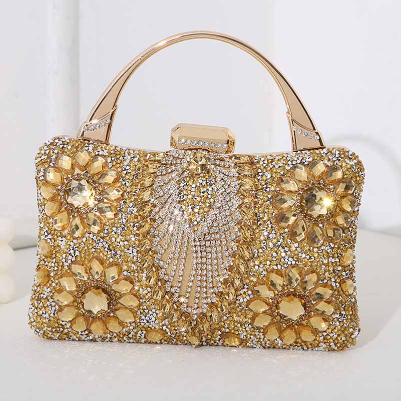Crystal Beaded Evening Clutch Bag – Wedding Party Prom Ball Handbag with Buckle Closure