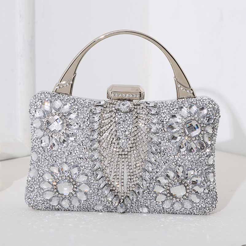 Crystal Beaded Evening Clutch Bag – Wedding Party Prom Ball Handbag with Buckle Closure