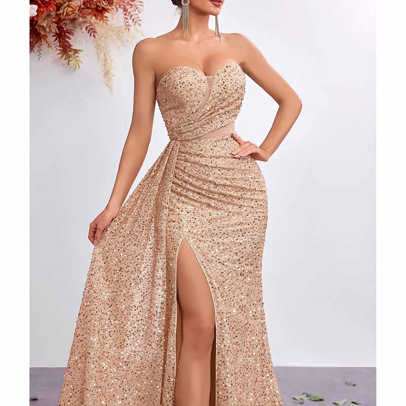 Corset Sequin Prom Dress | Split Long Evening Gown