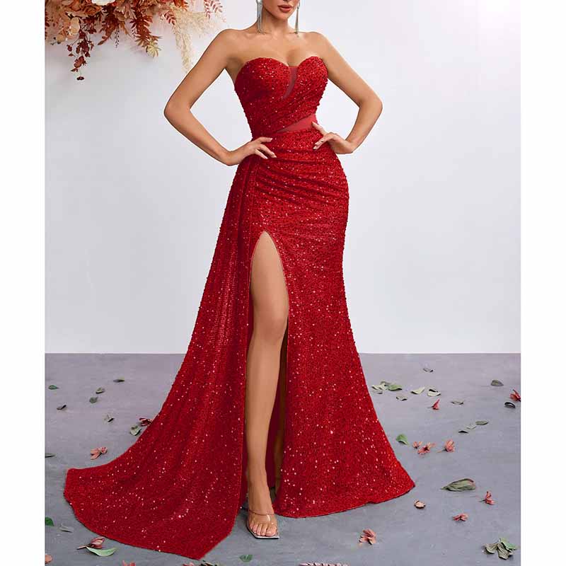 Corset Sequin Prom Dress | Split Long Evening Gown