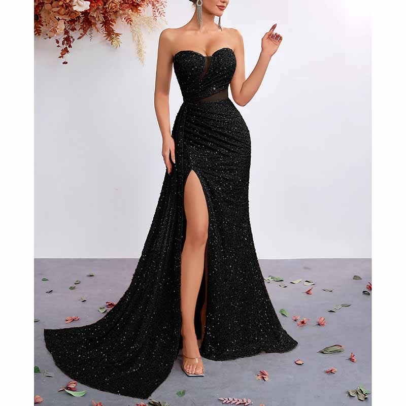 Corset Sequin Prom Dress | Split Long Evening Gown
