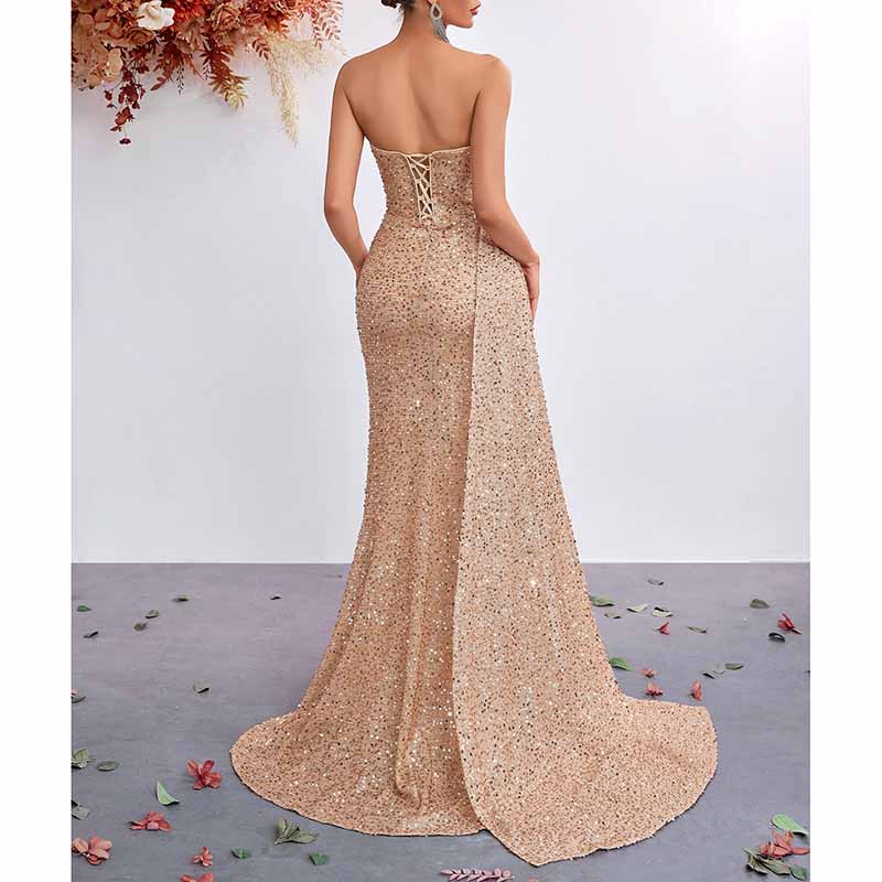 Corset Sequin Prom Dress | Split Long Evening Gown