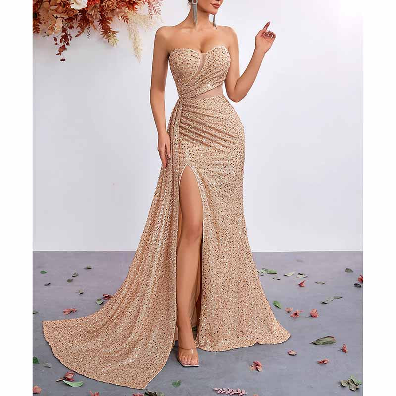 Corset Sequin Prom Dress | Split Long Evening Gown