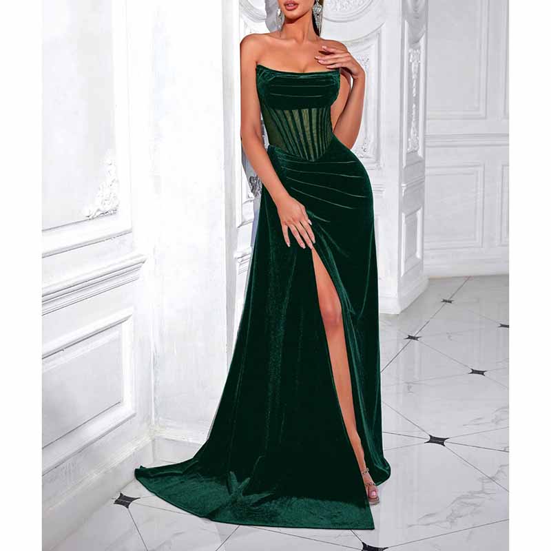 Corset High Split Velvet Dress | Long Evening Gown