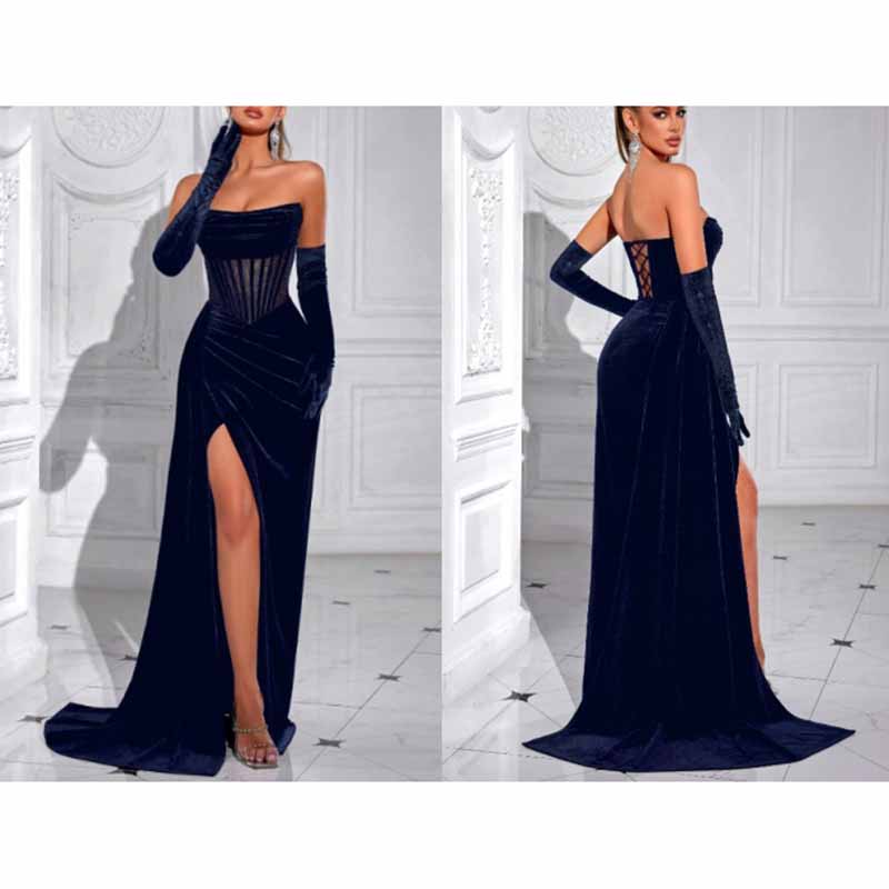 Corset High Split Velvet Dress | Long Evening Gown
