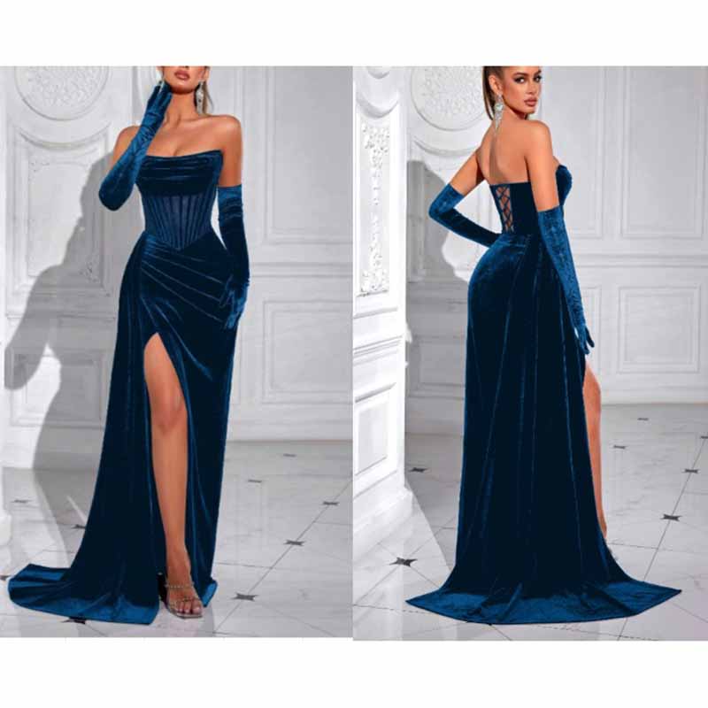 Corset High Split Velvet Dress | Long Evening Gown