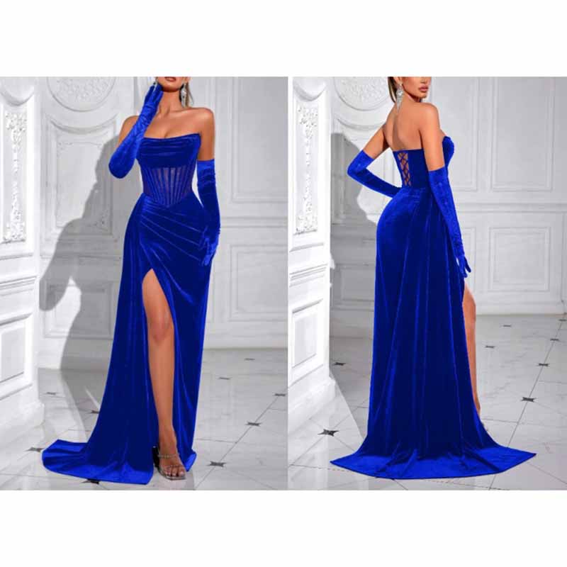 Corset High Split Velvet Dress | Long Evening Gown