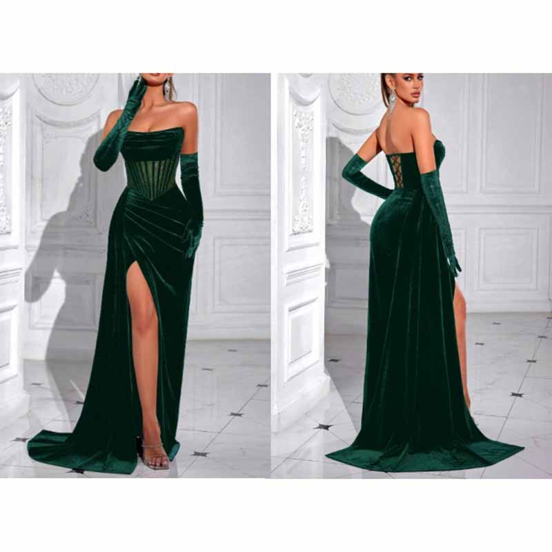 Corset High Split Velvet Dress | Long Evening Gown