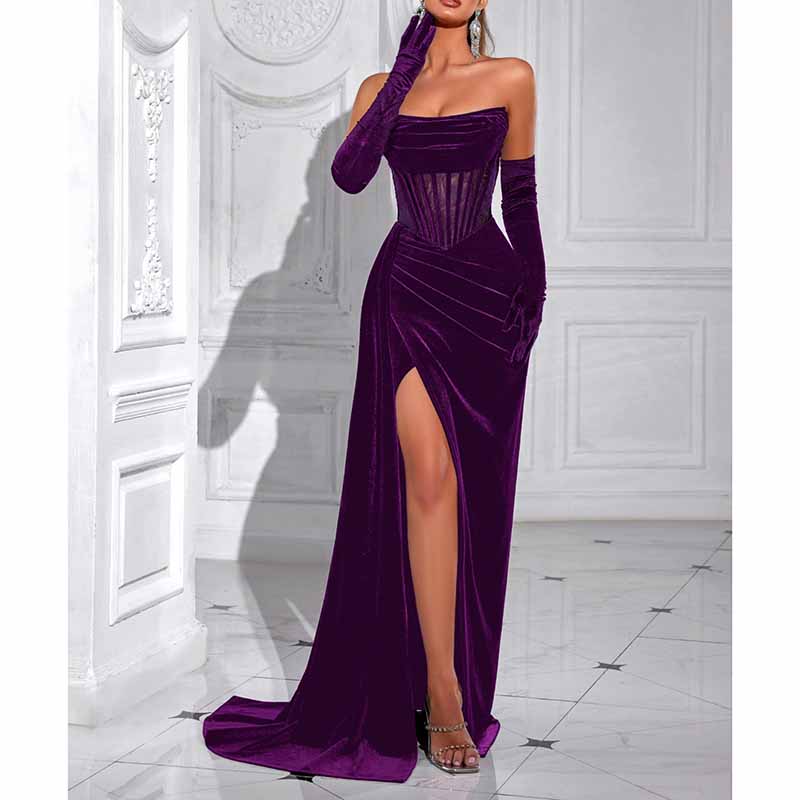 Corset High Split Velvet Dress | Long Evening Gown