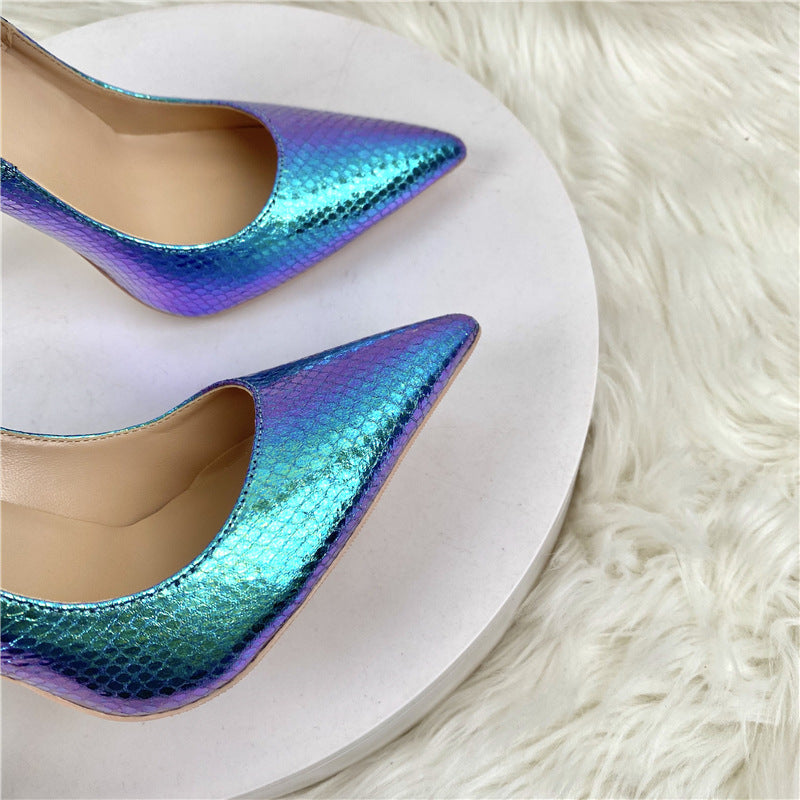 Exotic Snake Print Court Shoes – Pointed Toe High Heels, Multiple Heights & Sizes