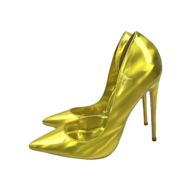 Luxury Gold Metallic Pumps – Laser Holographic Stiletto Court Shoes for Women