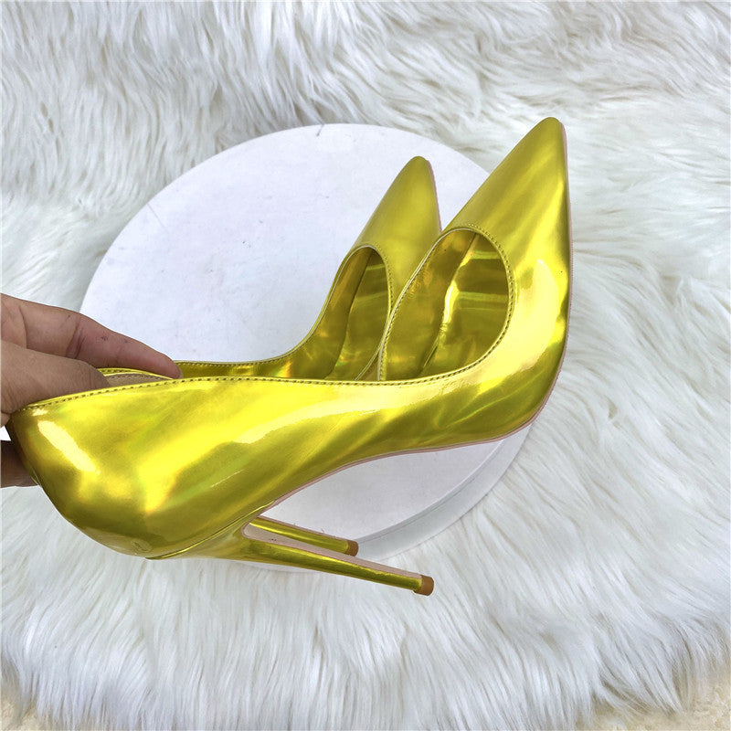 Luxury Gold Metallic Pumps – Laser Holographic Stiletto Court Shoes for Women
