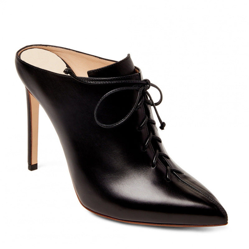 Women’s Black Heeled Lace-Up Mule Pumps