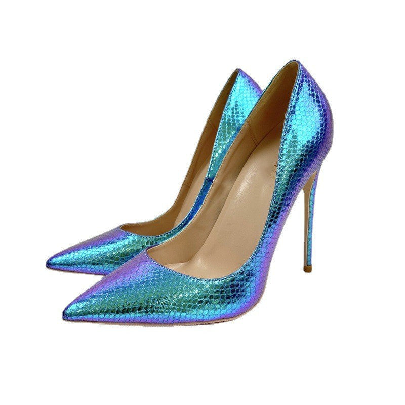 Exotic Snake Print Court Shoes – Pointed Toe High Heels, Multiple Heights & Sizes