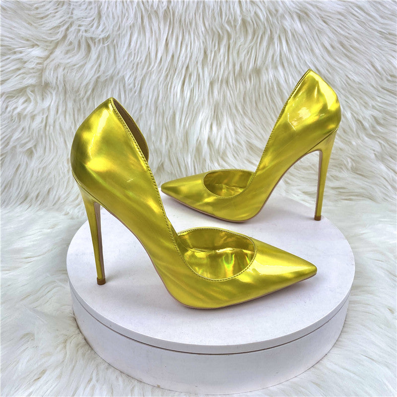Luxury Gold Metallic Pumps – Laser Holographic Stiletto Court Shoes for Women