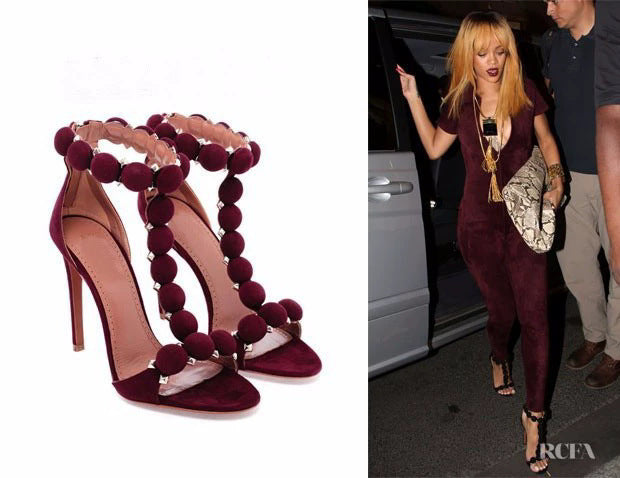 Women’s T-Strap Stiletto Sandals with Velvet Ball Studs & Spikes