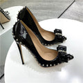 Women’s Metal Rivet Bow Stiletto Black High Heels
