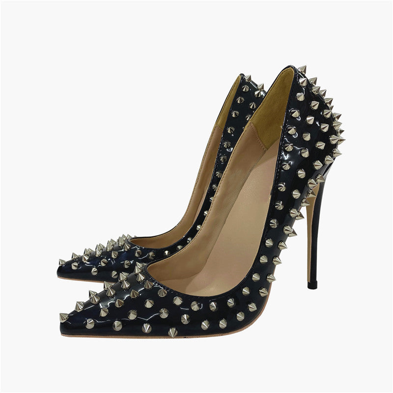 Rivet High Heel Pumps – Pointed Toe Stiletto Shallow Court Shoes for Women