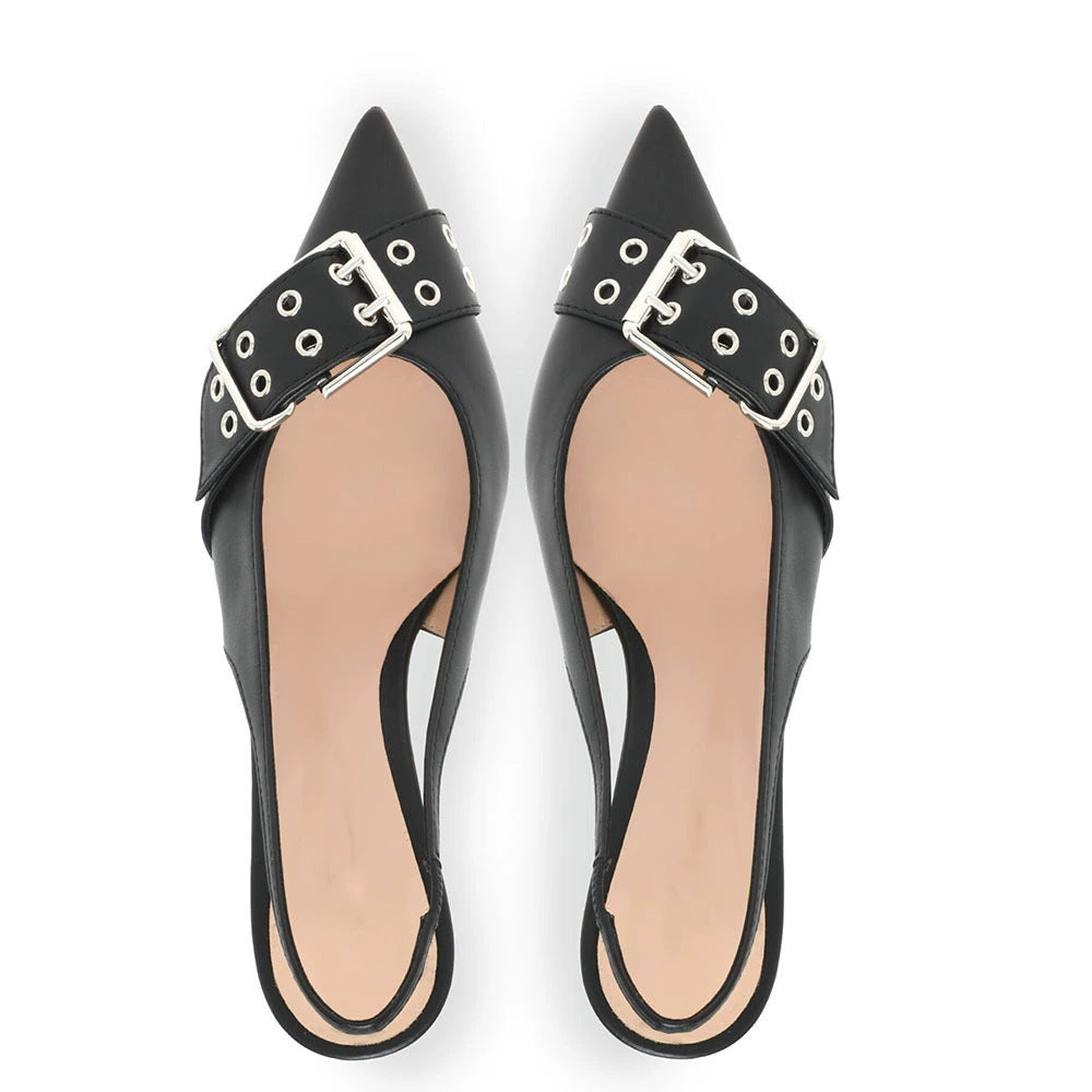 Women's Low Heel Slingback Heels Black