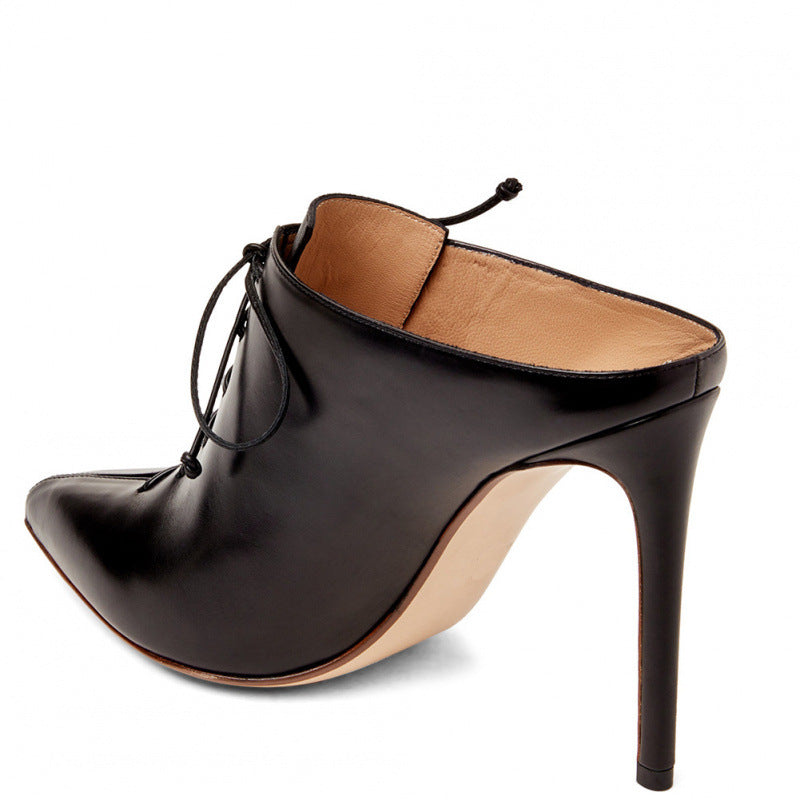Women’s Black Heeled Lace-Up Mule Pumps
