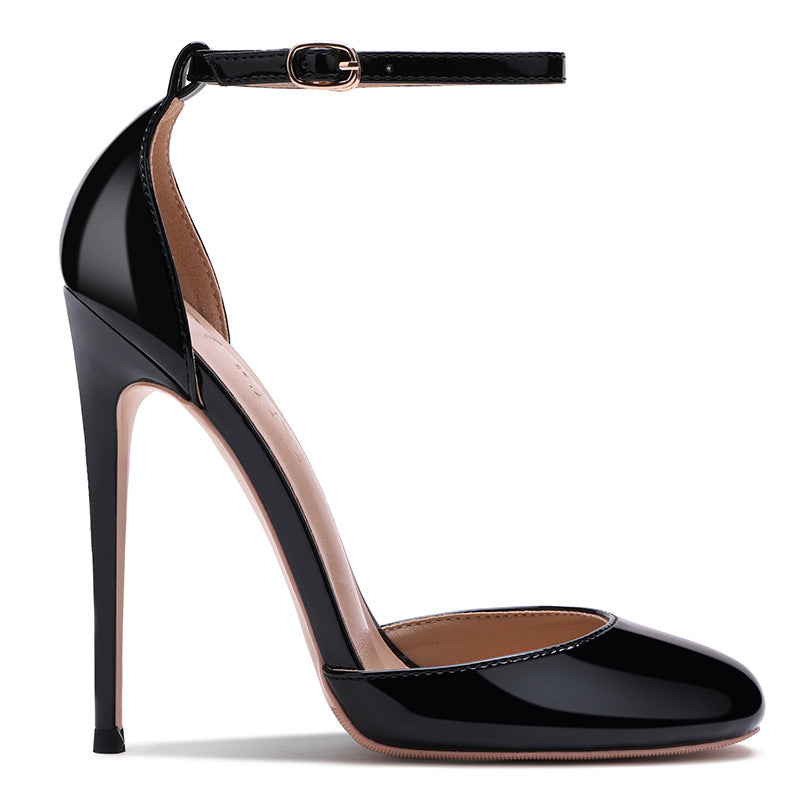 Round Toe One-Strap High Heels – Hollow Closed Toe Sandals for Women