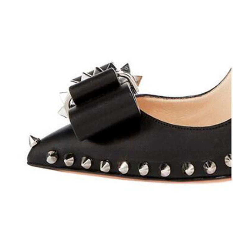 Women’s Metal Rivet Bow Stiletto Black High Heels