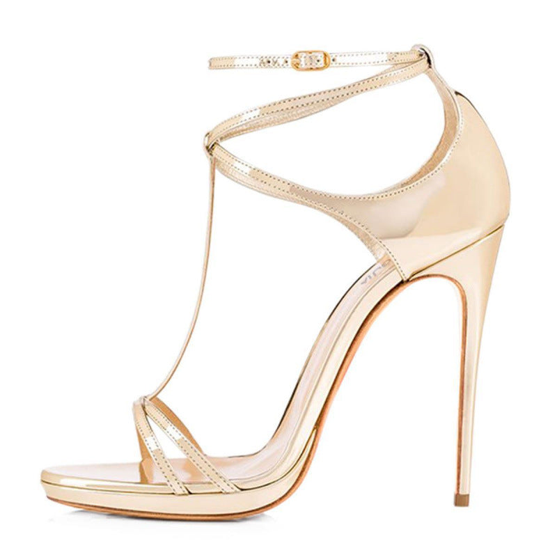Women’s Patent Leather T-Strap Open-Toe High Heel Sandals