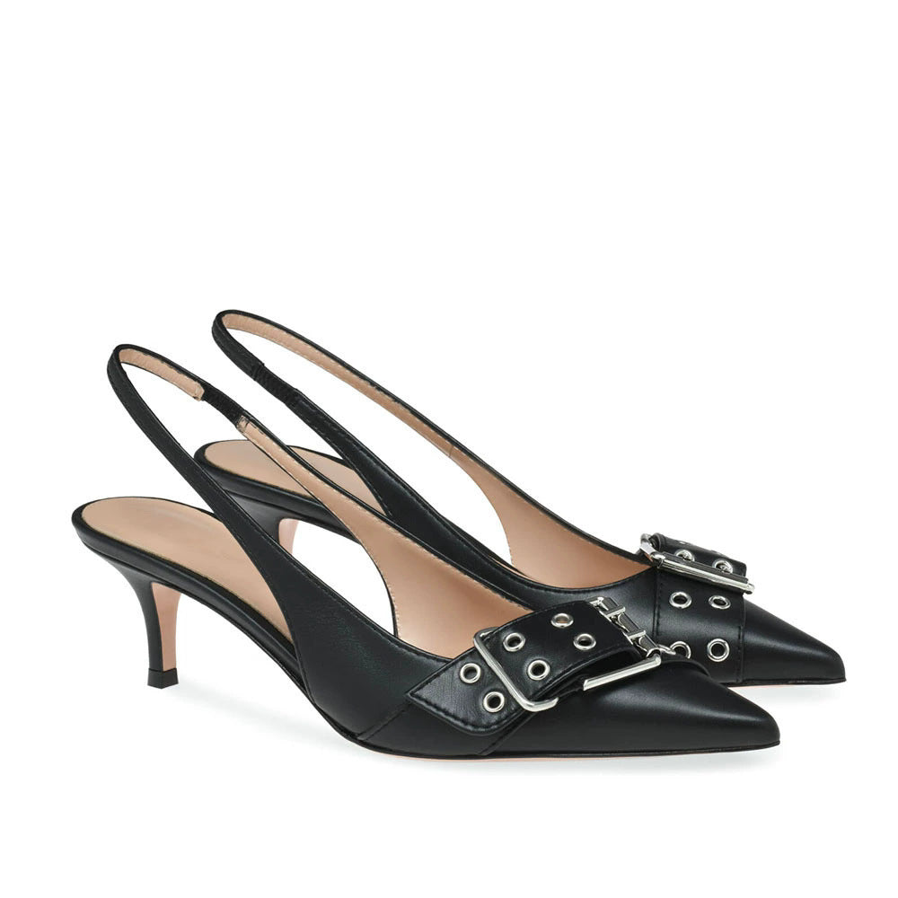 Women's Low Heel Slingback Heels Black
