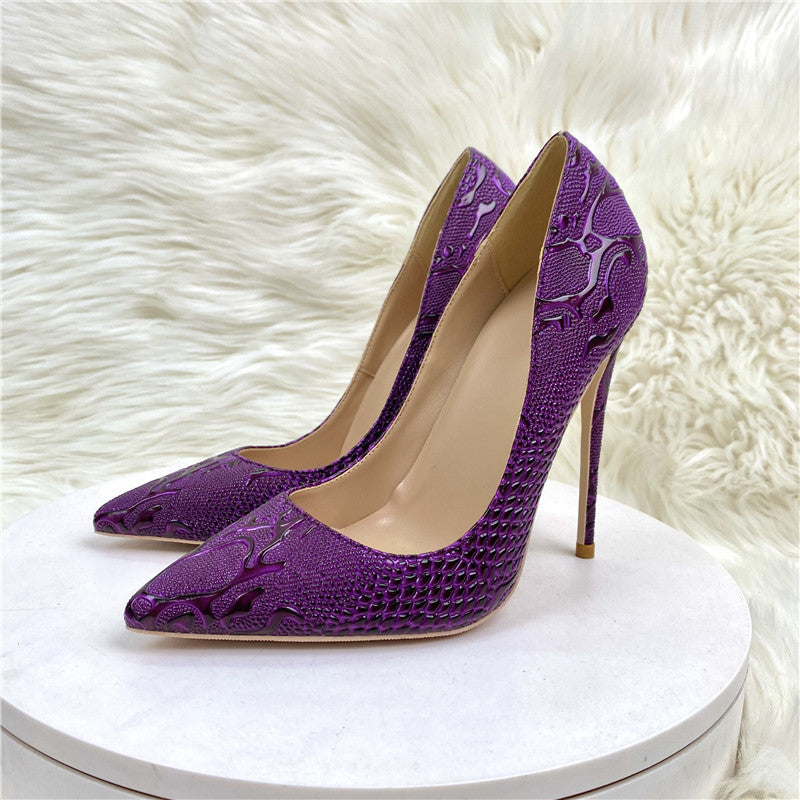 Snake Print Pointed Toe Stiletto Pumps – Luxury Style Shallow Court Shoes for Women