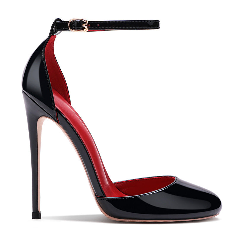 Round Toe One-Strap High Heels – Hollow Closed Toe Sandals for Women