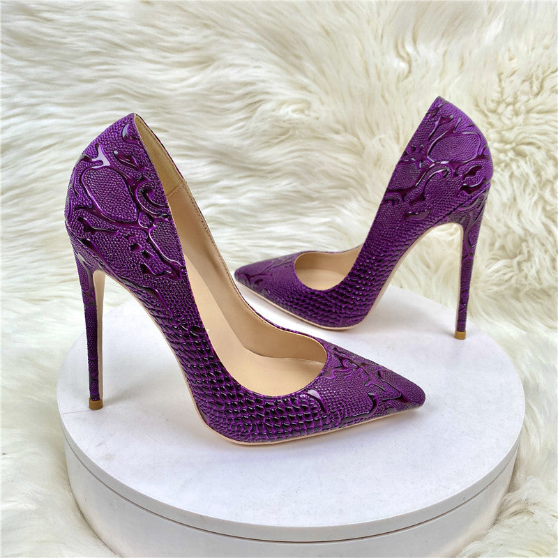 Snake Print Pointed Toe Stiletto Pumps – Luxury Style Shallow Court Shoes for Women
