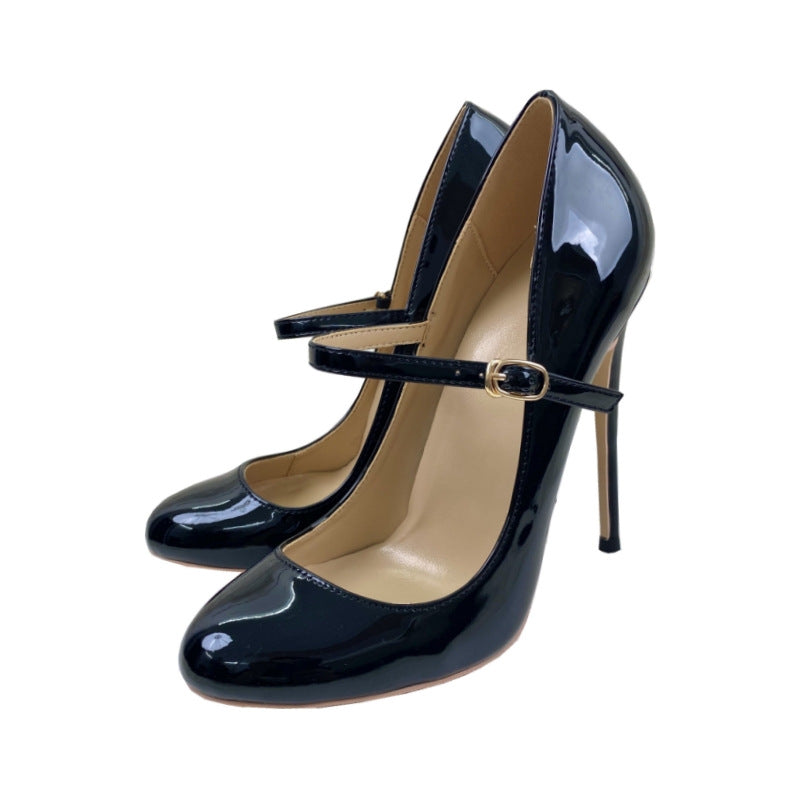 Round Toe One-Strap Stiletto Pumps – Comfortable Low-Cut Court Shoes for Women