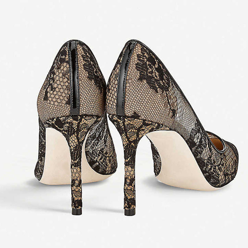 Women’s Black Lace Heels – Elegant Lace-Embellished High Heel Shoes for Events