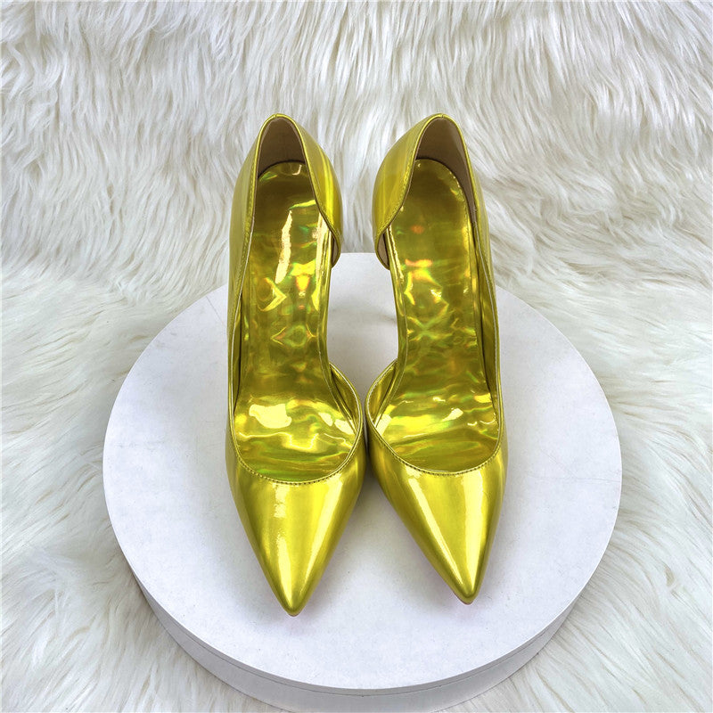 Luxury Gold Metallic Pumps – Laser Holographic Stiletto Court Shoes for Women